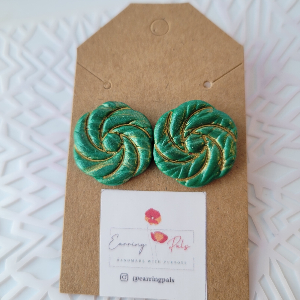 Earring Pals Green and Gold Swirl Earrings